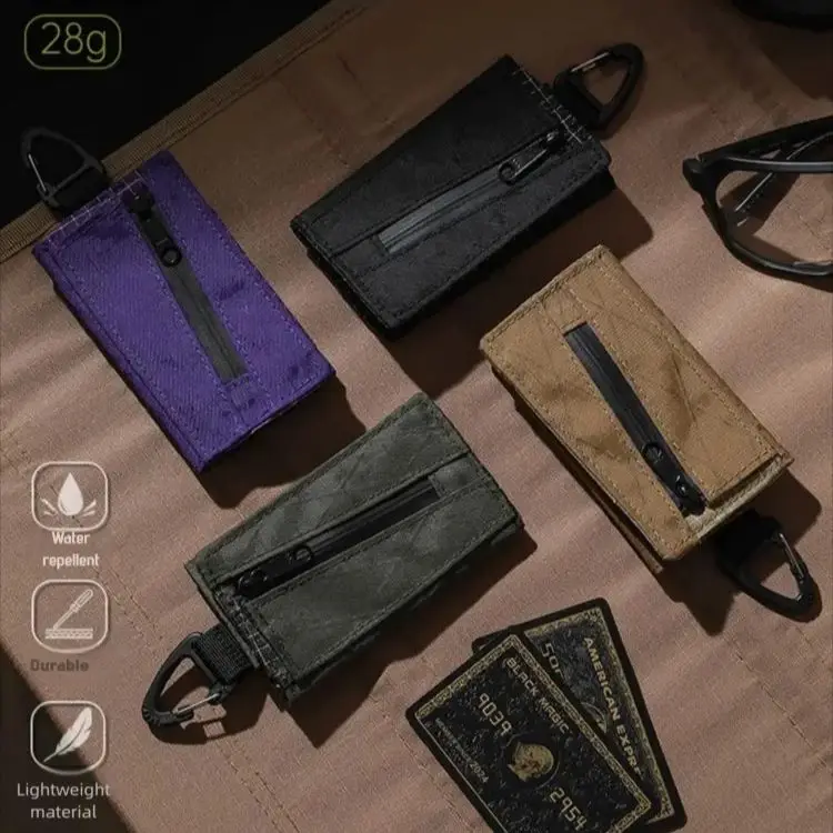 Lightweight Trifold Wallet with Hook Tear Resistant Coin Pocket Card Holder Outdoor Camping Hiking EDC Minimalist Slim Wallet