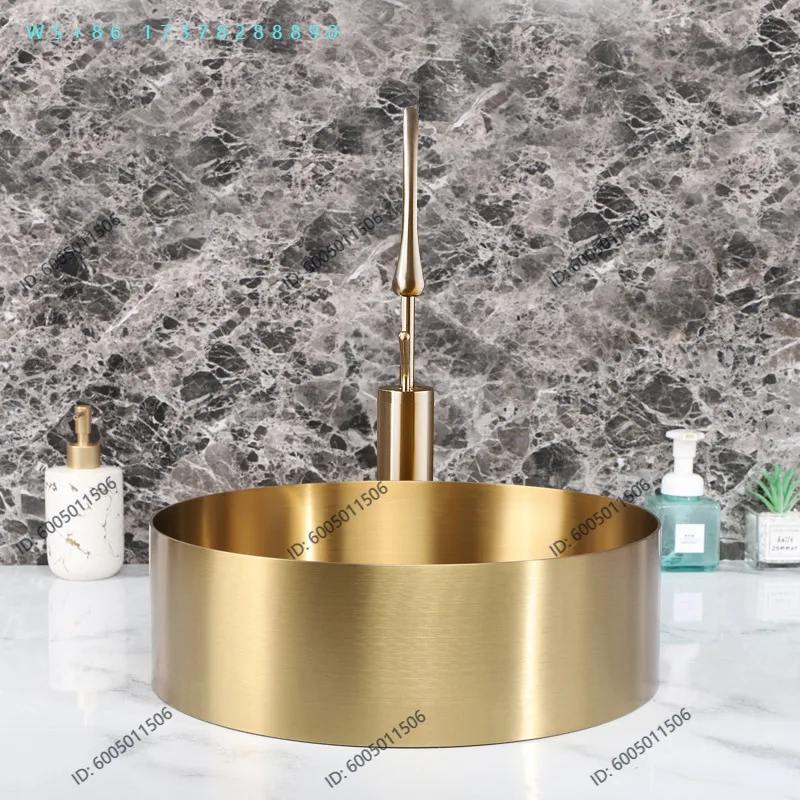 Golden round stainless steel countertop basin Light luxury countertop Undercounter Wash Single Hotel