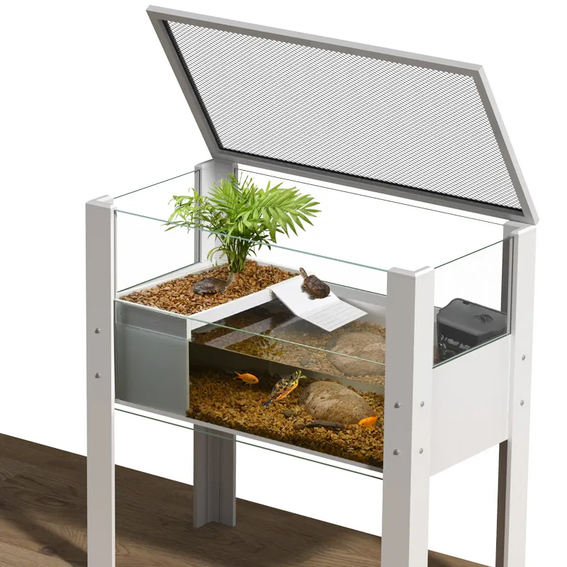 Turtle tank with climbing platform ecological water and land landscaping floor-to-ceiling feeding box household escape turtle
