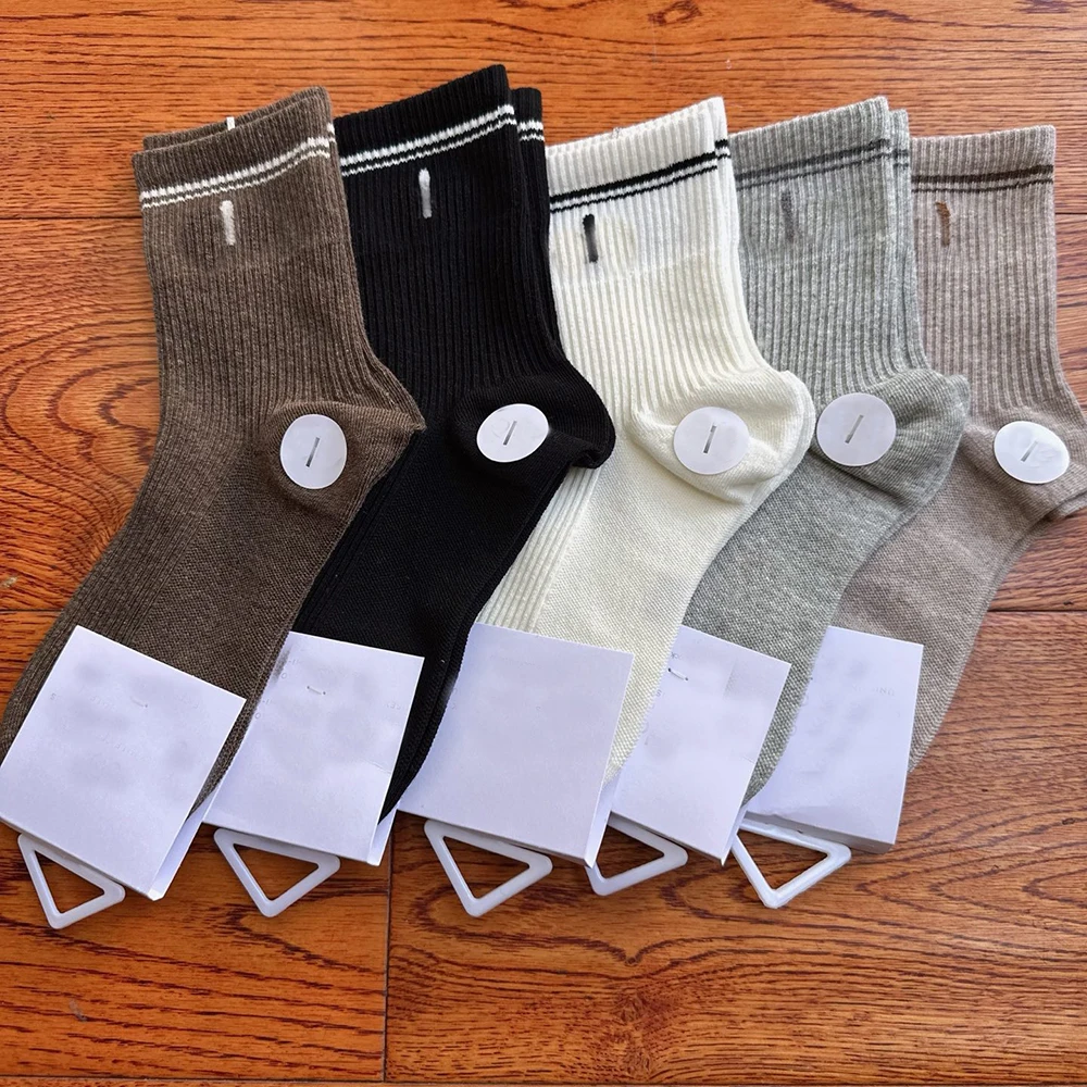Women's Mid-Calf Socks 5 Pairs Set Autumn Winter Beauty of Autumn Color Series Sports Pure Color Adult Women's Socks