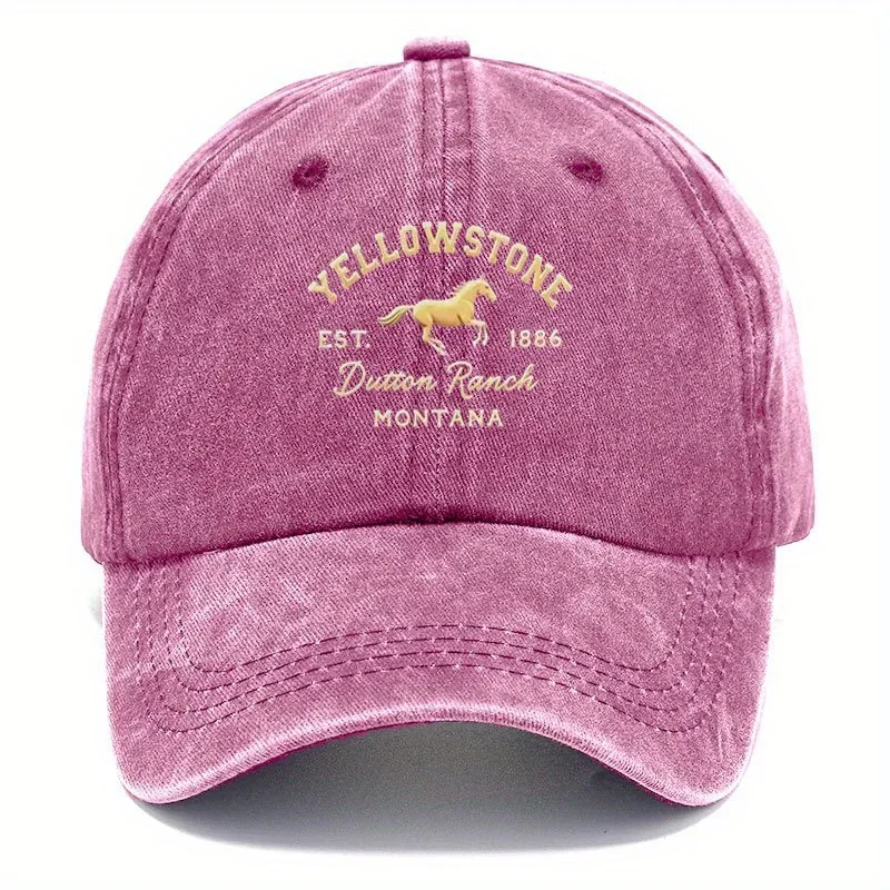 Vintage Yellowstone Cap 1pc YELLOWSTONE Vintage Baseball Cap Unisex Soft Top Hat with Distressed Washed Look, Black with Gol