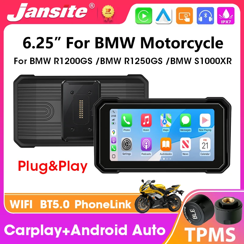 Jansite Motorcycle GPS Navigation For BMW R1200GS R1250GS F800 F900 S1000XR Wireless CarPlay Android Auto Dual BT Moto Monitor