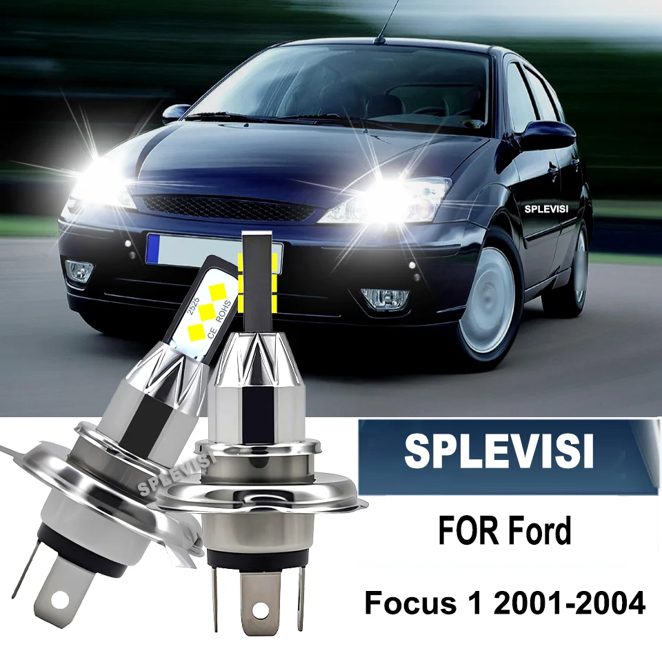 2x Headlight Bulbs H4 Auto Lamps Bright 12V Front Headlamp Hi Lo Beam For Ford Focus 1 Cars Vehicle 2001 2002 2003 2004 1:1 size