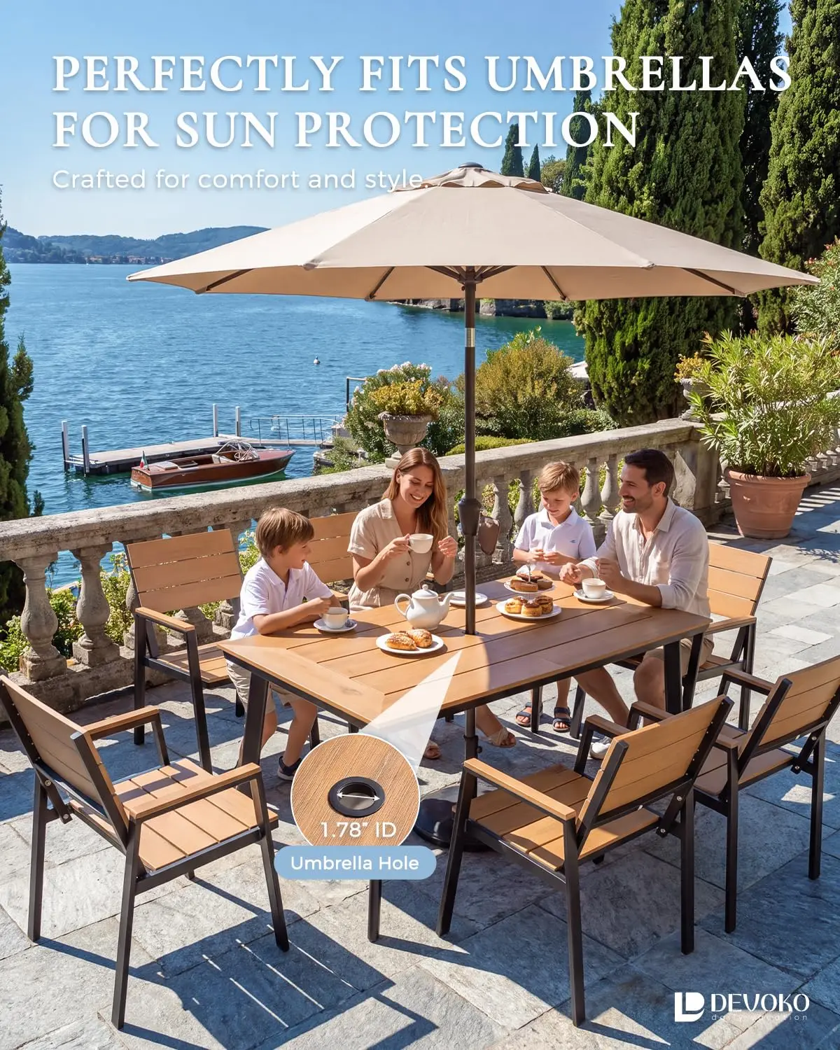 Aluminum Patio Dining Set 7 Pcs with HIPS Tabletop for Outdoor Garden Backyard, Customized