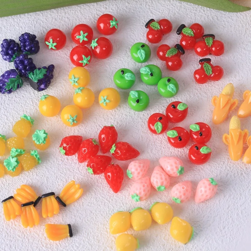 5pcs Fruit Mini Strawberry Lemon Banana Apple Grape Tomato Cherry Dollhouse Miniatures Desktop DIY Doll Accessories Home Decor
