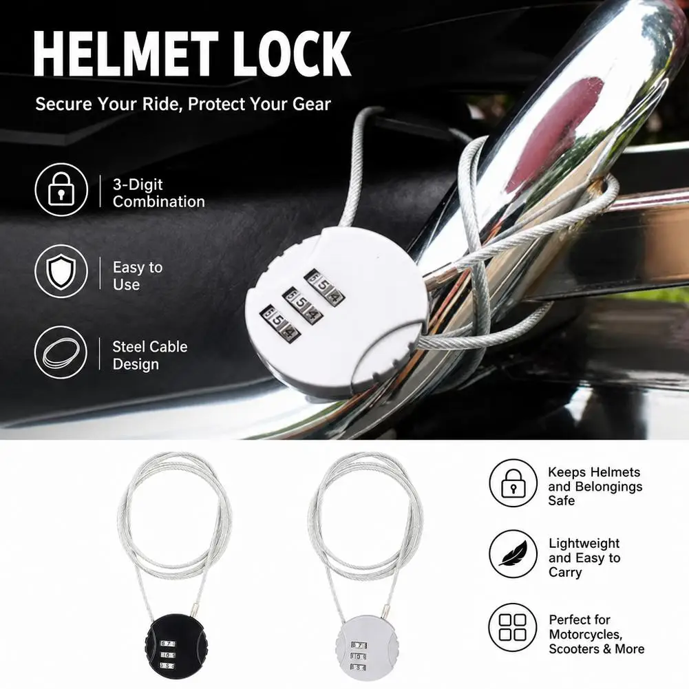 Motorcycle Helmet Lock 3 Digit Code Lock Extended Wire Rope Combination Lock Password Padlock Travel Anti-Theft Locks Universal