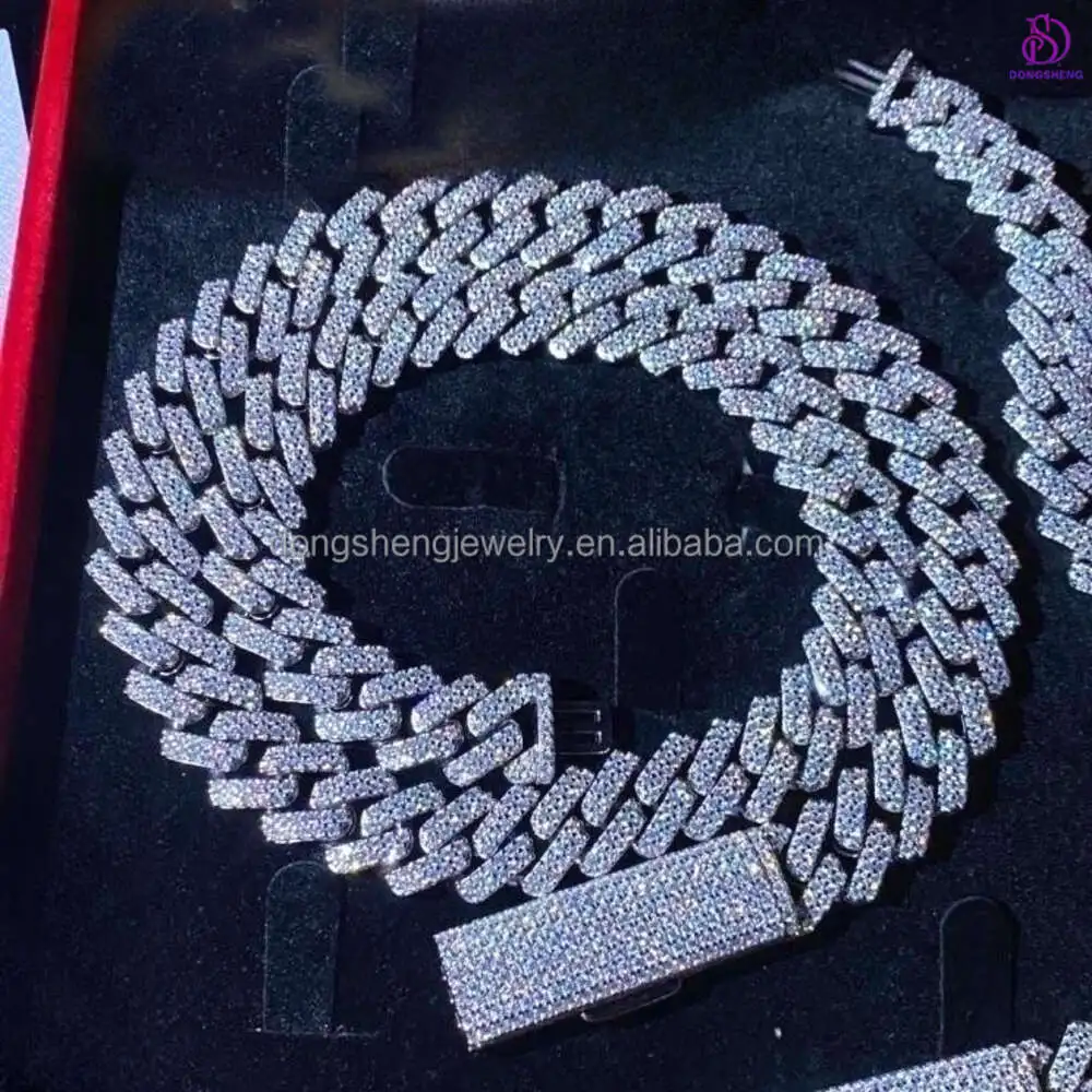 Pass the Diamond Test Pen 12mm 13mm 14mm Fashion Jewelry Necklaces 925 Silver Iced Out Vvs Moissanite Diamond Cuban Link Chain