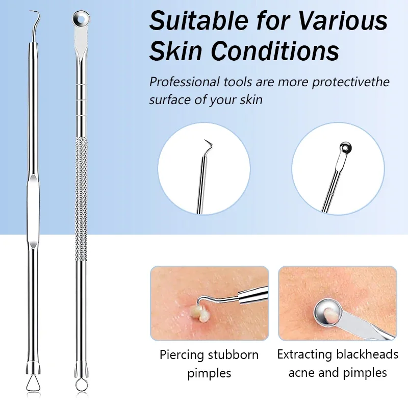 6/8/11 Uds. Clip eliminador de espinillas y espinillas, pinzas ultrafinas, Extractor de puntos negros, aguja para acné, limpiador de piel Facial