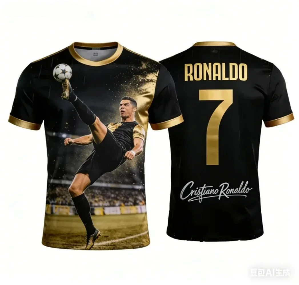 

Ronaldo pattern 3D print sport Quick-dry Breatha men's T-shirt outdoor street football short-sleeved shirt parent-child clothing