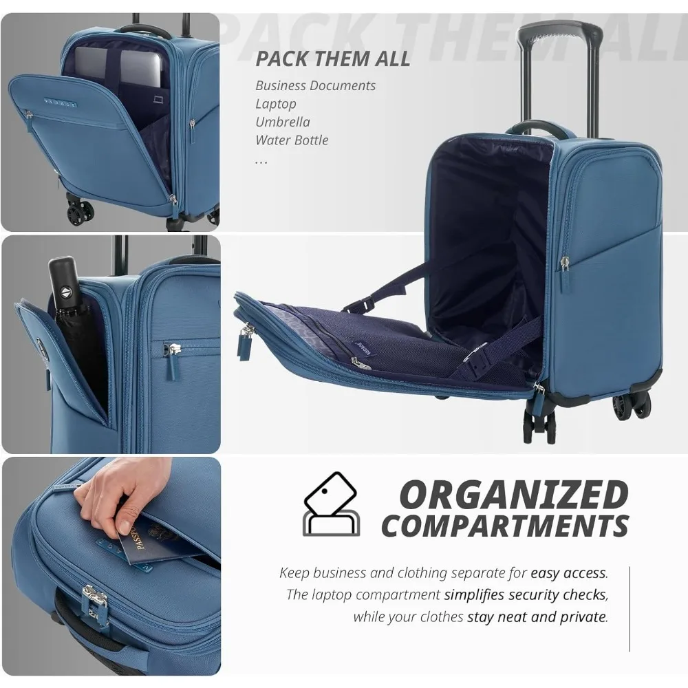 Compact Soft-Sided Spinner Luggage with Wheels, Carry-On Suitcase for Air Travel, Ideal for Short Trips, Medium Size