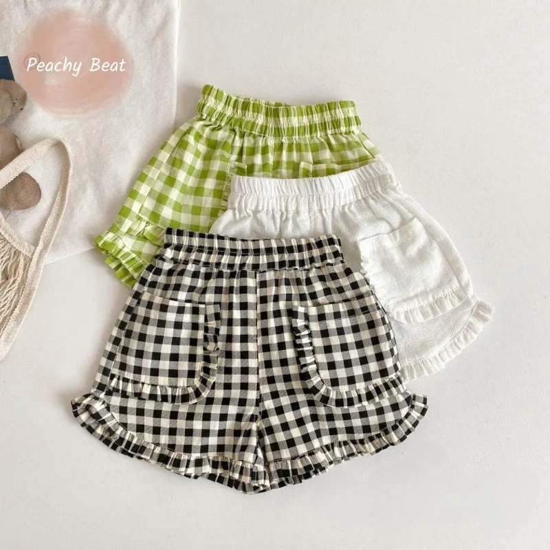 Fashion Baby Girl Boy Cotton Plaid Shorts Infant Toddler Child Ruffled Short Pant Spring Summer Casual Outfit Baby Clothes 1-7Y