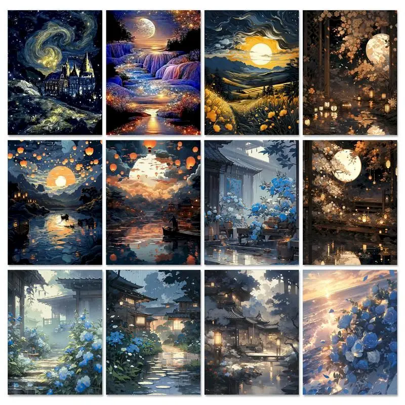 

GATYZTORY 40x50cm Painting By Numbers Moon Landscape Drawing By Numbers For Adults Frameless Acrylic Paints Wall Decor Gift