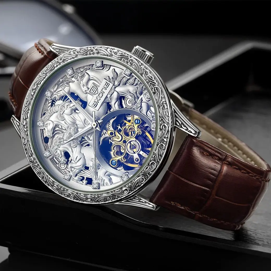 Skone oito cavalos moda masculina relógios mecânicos negócios relógio de pulso automático aço inoxidável luminoso designer novo