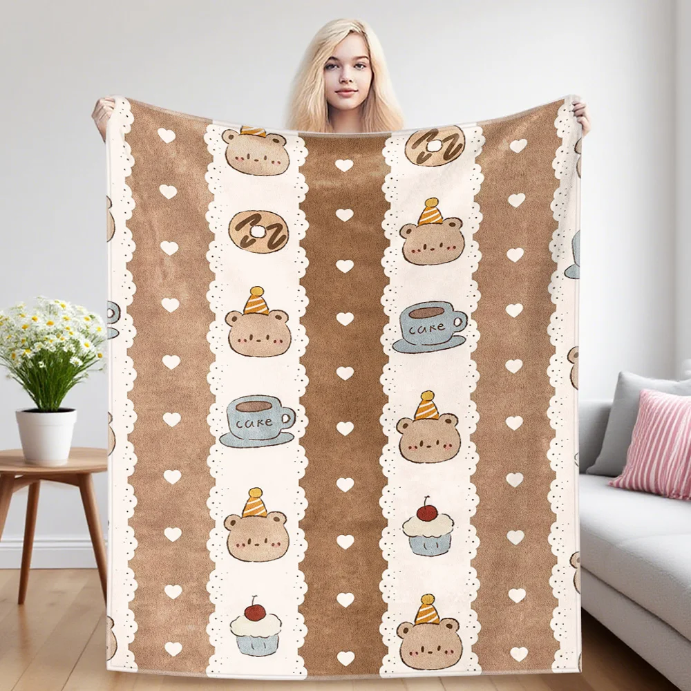 Sweet -Bear Nap Blanket,Flannel Blanket,Suitable For Sofas,Beds,Cars,Rooms,Offices,Camping,Exquisite Gift Blankets