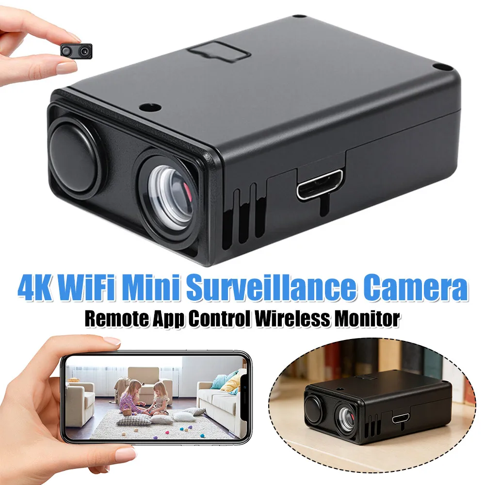 4K WiFi Small Monitor Video Camera with Motion Detection Detecting Camcorders Remote App Control for Indoor Surveillance