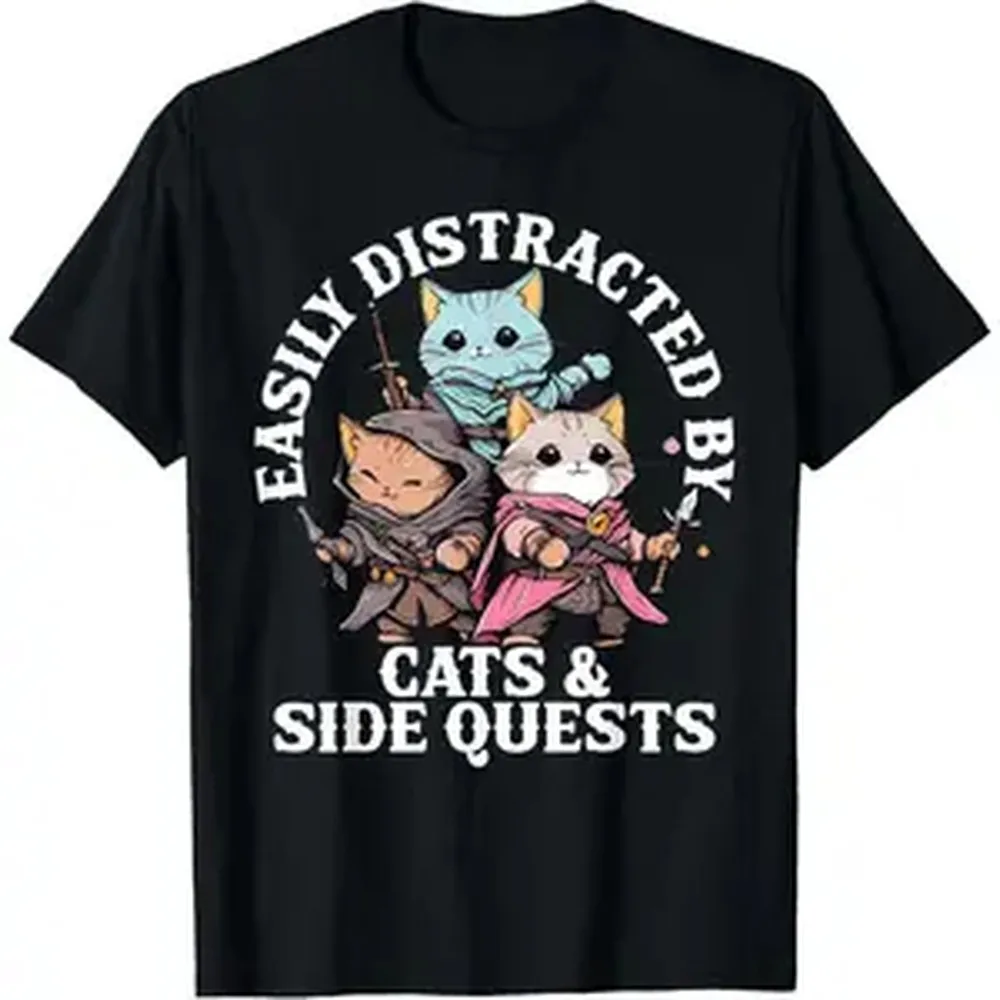 Cats Side Quest Distracted Tabletop Funny Men Women Dad T-Shirt