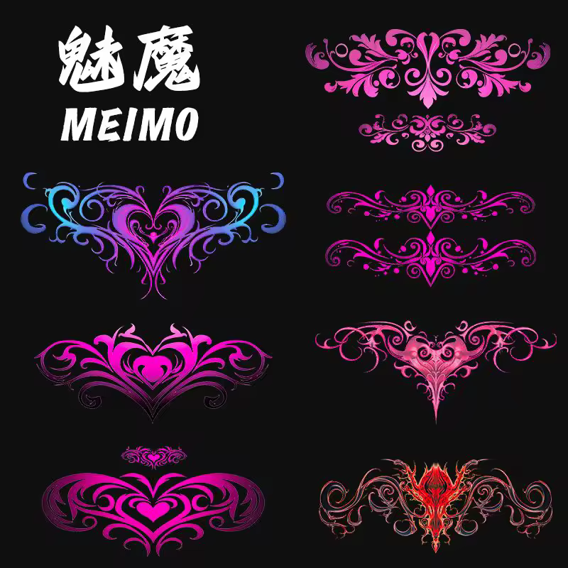 Sexy Succubus Tattoo Sticker Set for Woman Hotwife Abdomen Art Temporary Tattoo Waterproof Pink Totem Fake Tatoo Lasting Sticker