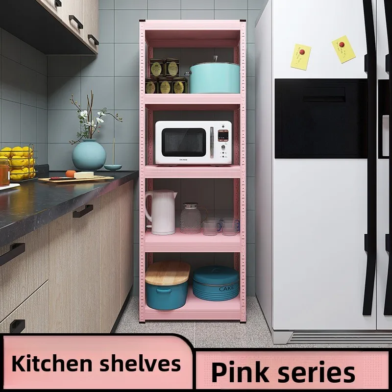 

Pink internet celebrity kitchen storage rack, floor standing multi-layer household microwave oven, oven storage rack
