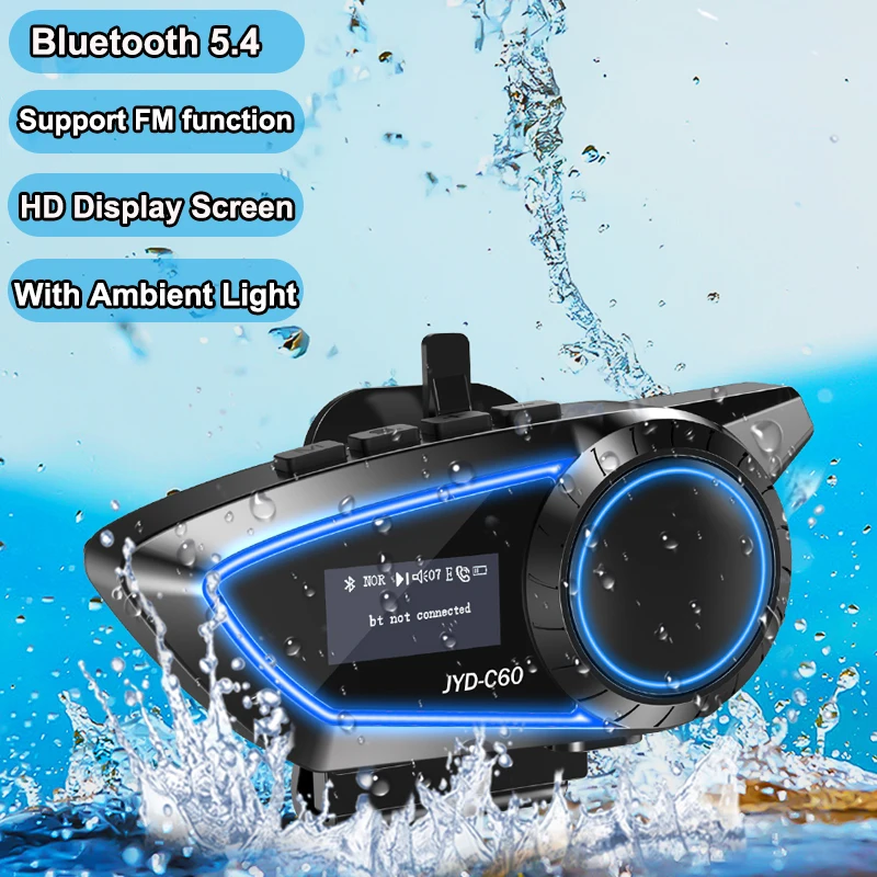 Motorcycle Helmet Headset Bluetooth 5.4 Headphones HD display Screen with Ambient Light Support FM Wireless Handsfree Earphone