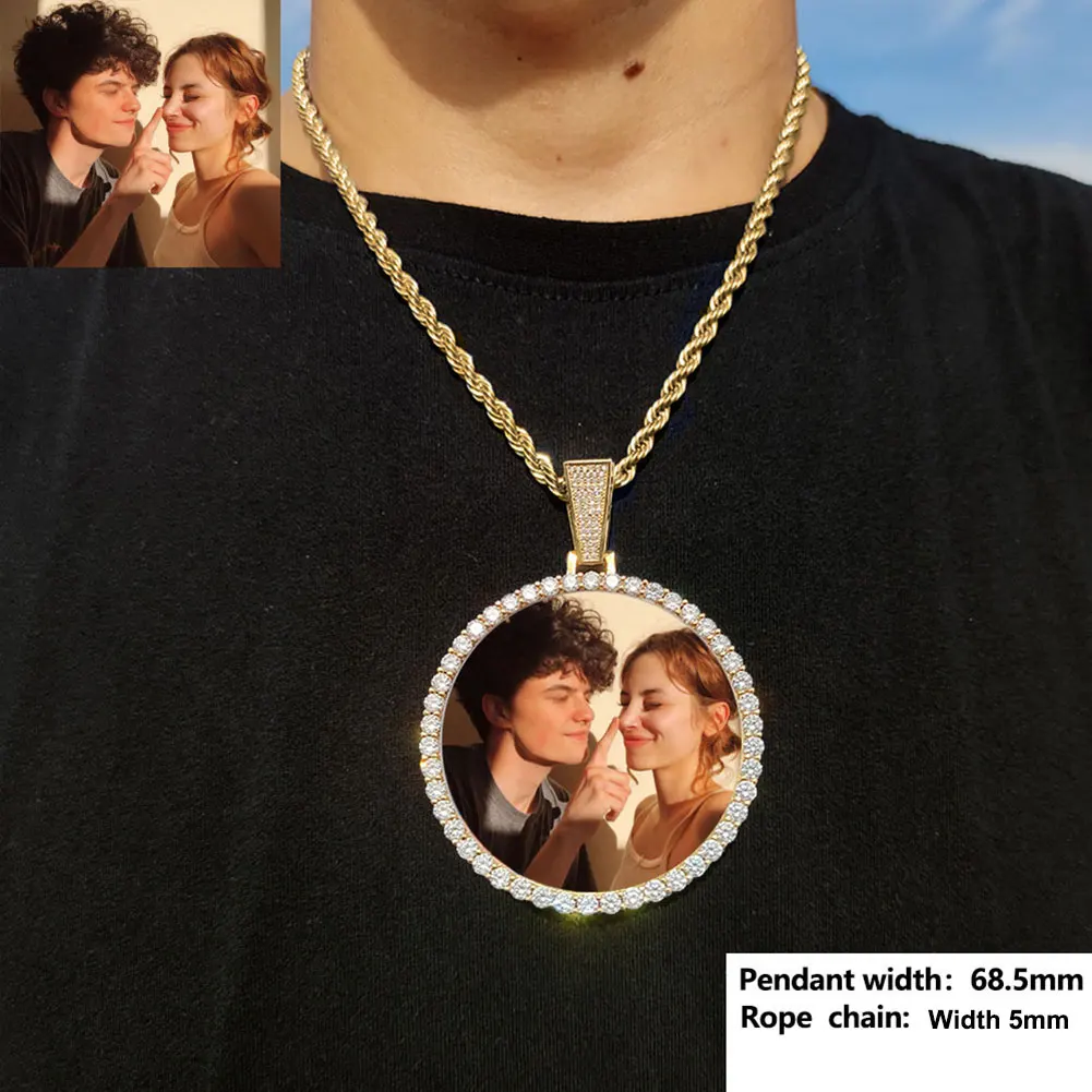 68.5MM 18K Gold Plated Custom Made Photo Bling Big Medallions Necklace Pendant Men Hip Hop Picture Jewelry Gift Free Custom Text