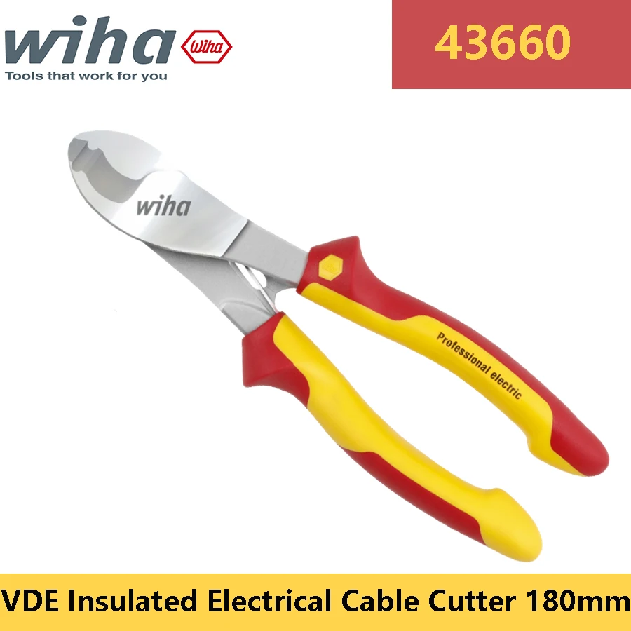 WIHA 43660 Insulated Cable Cutter 1000V VDE-Tested Cutting Edge 180mm with Switchable Opening Spring Electrical Plier