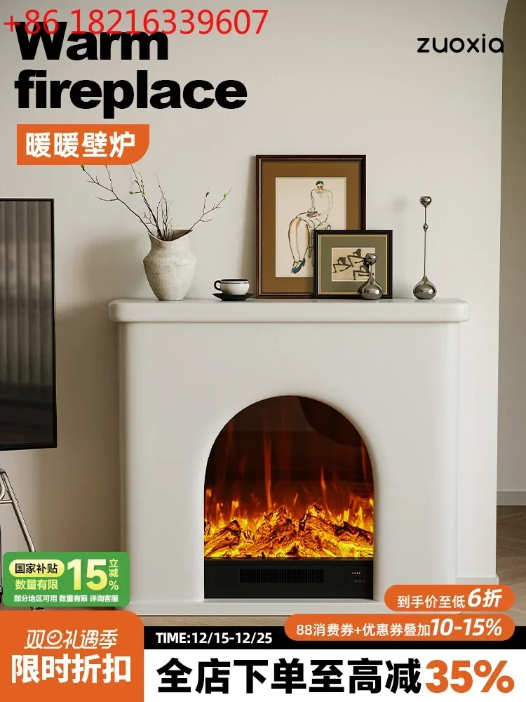 TAO  Lower left French fireplace simulation fire household living room with lamp decorative cabinet American villa