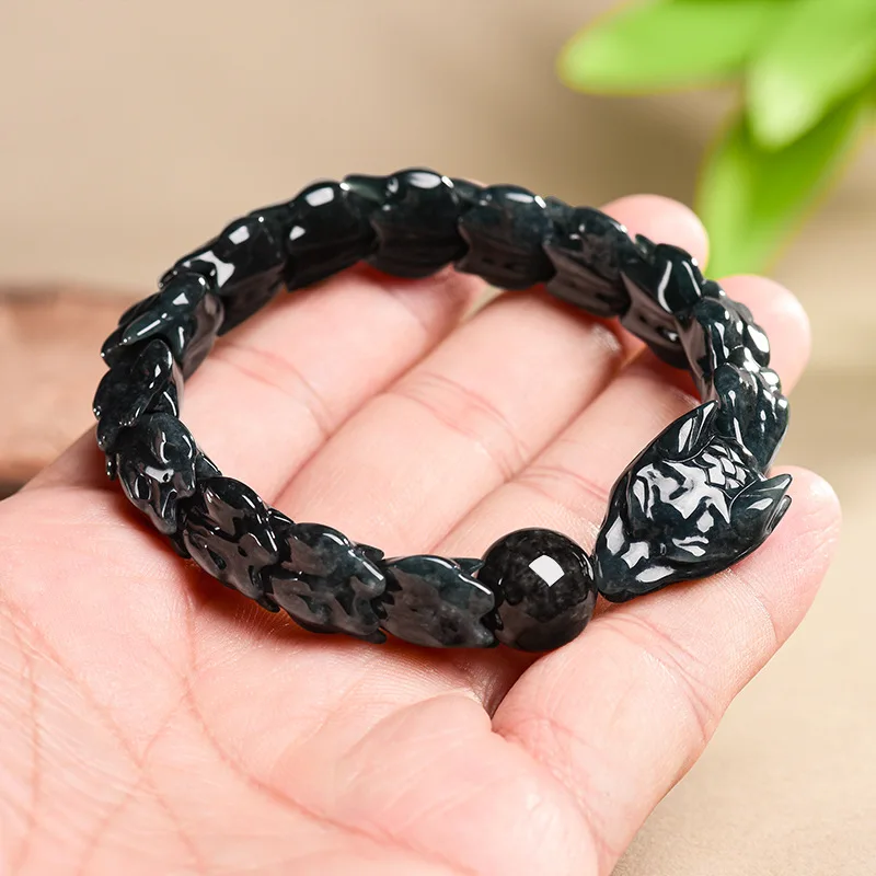 Natural Myanmar Jadeite Dragon Bracelet Burmese Jade Bangle Vintage Charm Amulet Carved Gemstone Real Jewelry Stone