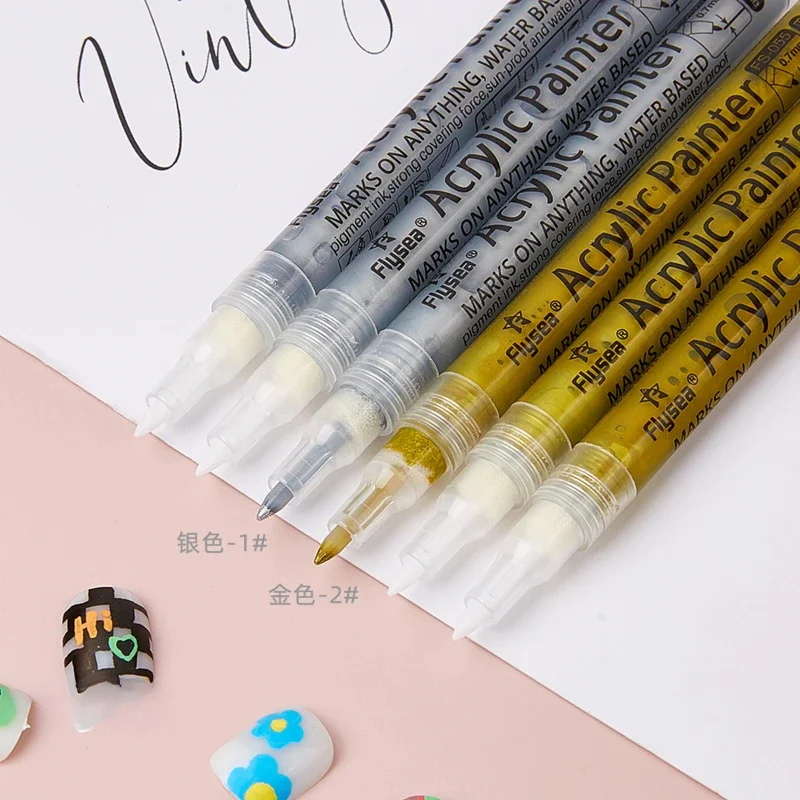 

Colors (Black/White/Gold/Silver) Acrylic Paint Markers pen,0.7mm Extra Fine for Ceramic, Metal, Paper, Drawing, DIY