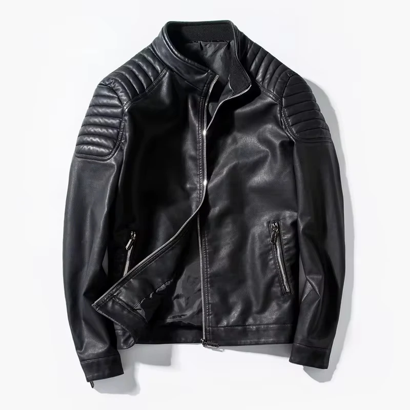 Mens Motorcycle Casual Slim Korean PU Leather for Men