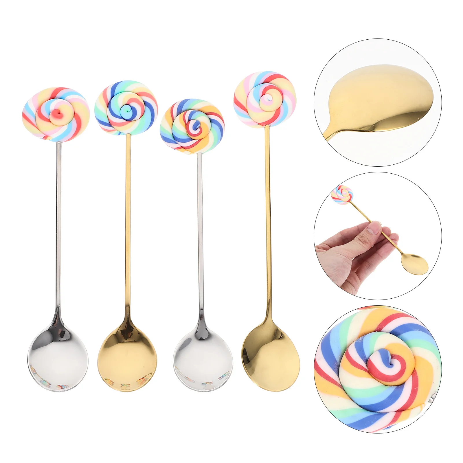 

4Pcs Stainless Steel Spoons for Coffee Tea and Desserts Ergonomic Handle Durable Resin Material Dessert Spoon Spoons for Coffee