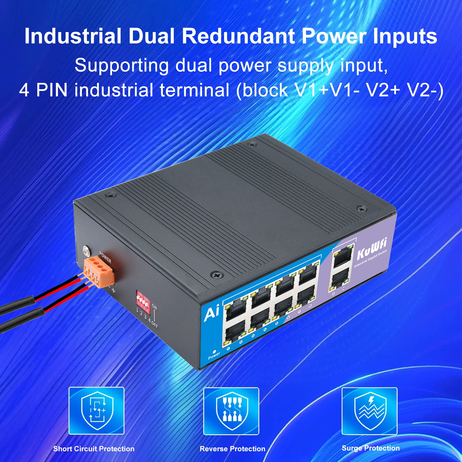 Przełącznik przemysłowy KuWFi Gigabit 6/8 portów 1000 mb/s przełącznik Ethernet wysoka wydajność z szybkim portem RJ45 koncentrator wtryskiwacz internetowy