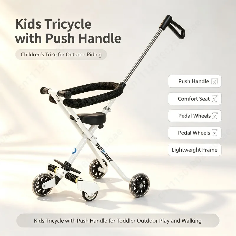 Kids Travel Stroller For 6-12 Years Old, Lightweight Foldable Outdoor Trolley, Portable Travel Cart For Kid Walking Trip Supply