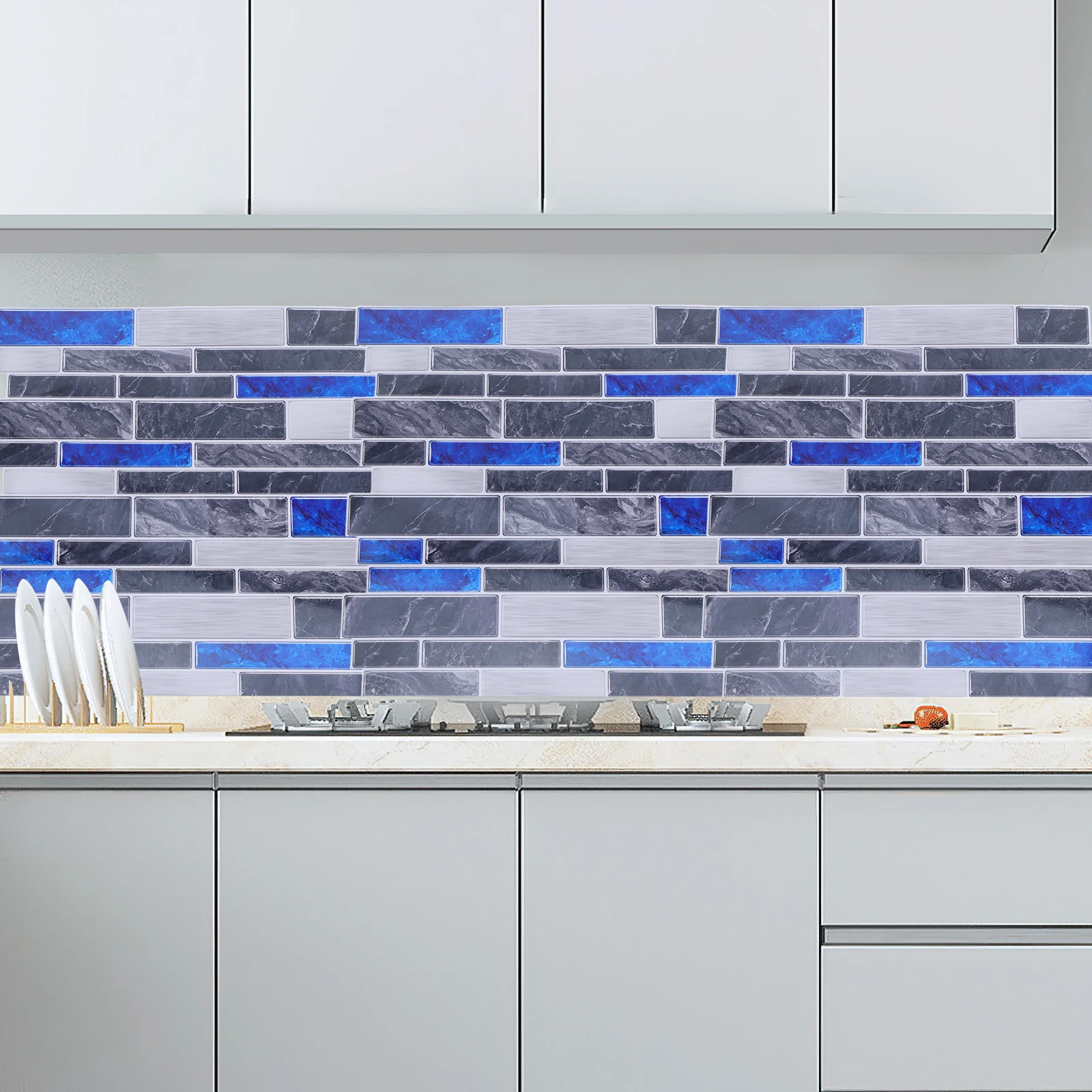 

10pcs Waterproof PVC Wall Sticker Marble Pattern Kitchen Bath Self Adhesive Tile Stickers Durable Decor Easy DIY Compatible