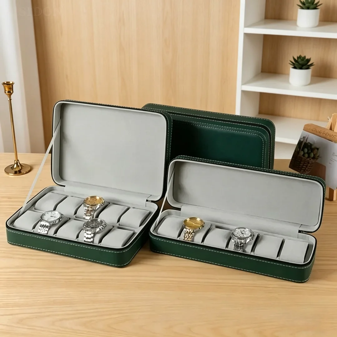 6/10/12 Slots Portable Leather Watch Box for Your Watch-Good Organizer Jewelry Storage Box with Zipper Easy Carry for Men Women