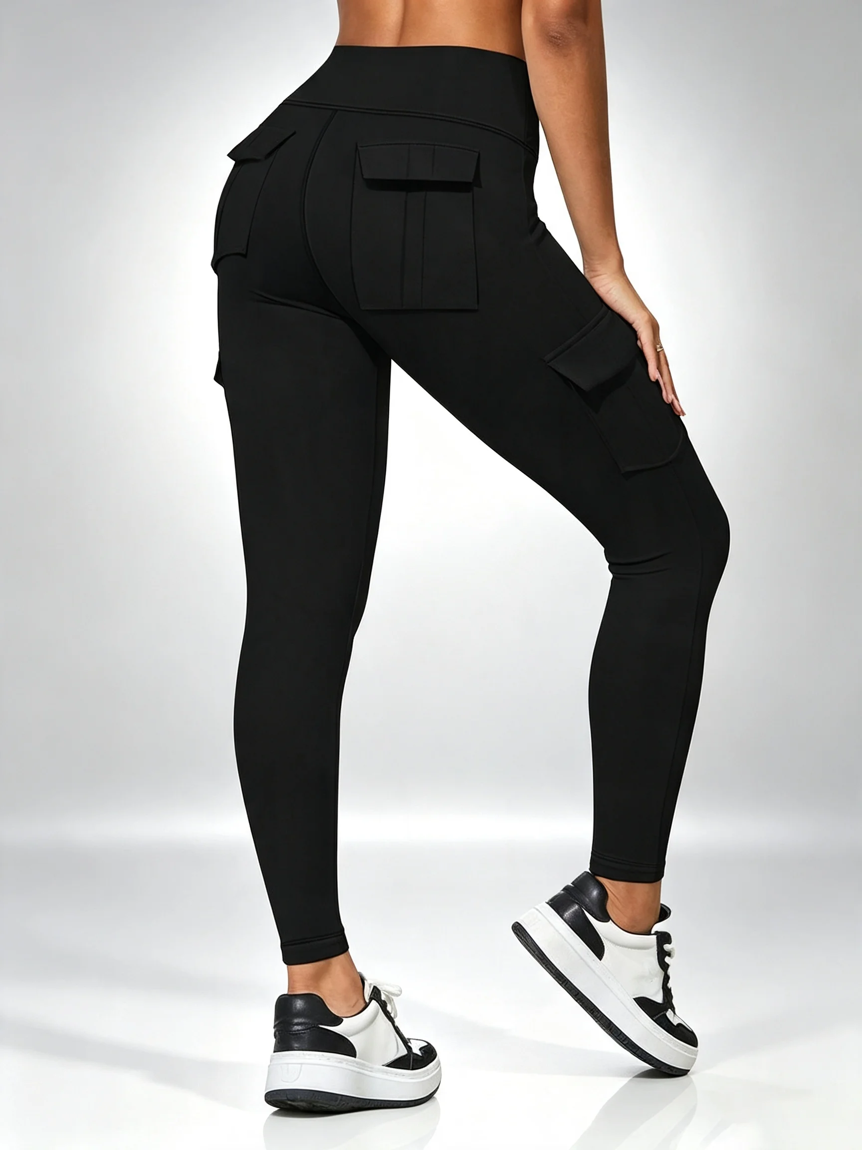 Women High Waist Stretch Pockets Cargo Pants Scrunch Booty Workout Athletic Gym Bottoms Quick Drying Sports Leggings Streetwear - view 5