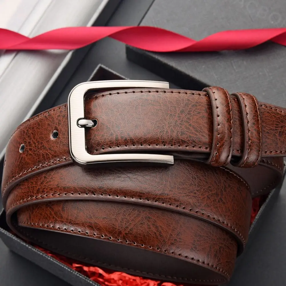Fashion Retro Men PU Belt Versatile Classic Alloy Leather Belt Texture Durable Pin Buckle Belt Business Wear