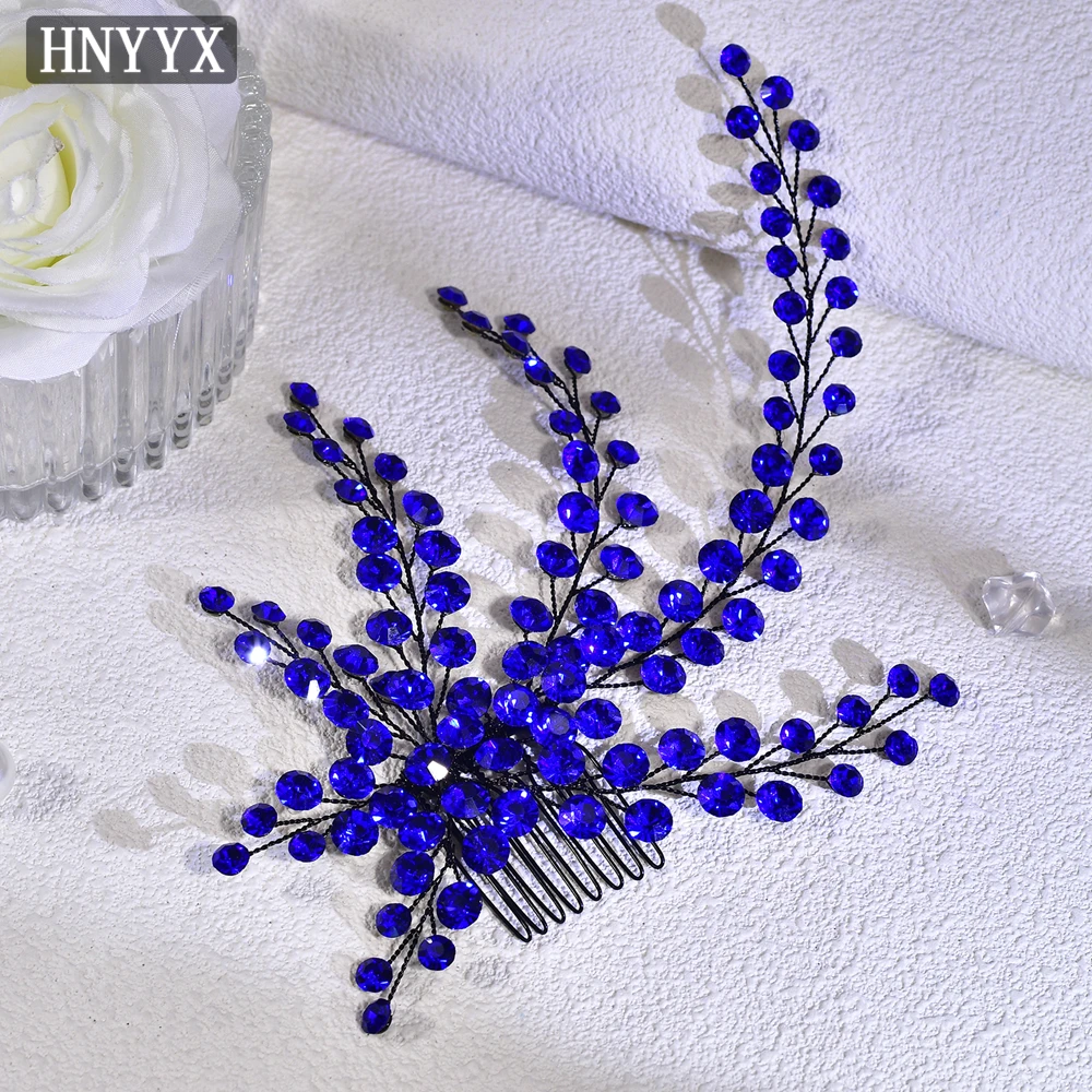 

HNYYX Crystal Bridal Hair Comb Alloy Flower Hair Accessories Blue Rhinestone Hair Clip Elegant Hairpin for Women Party A231