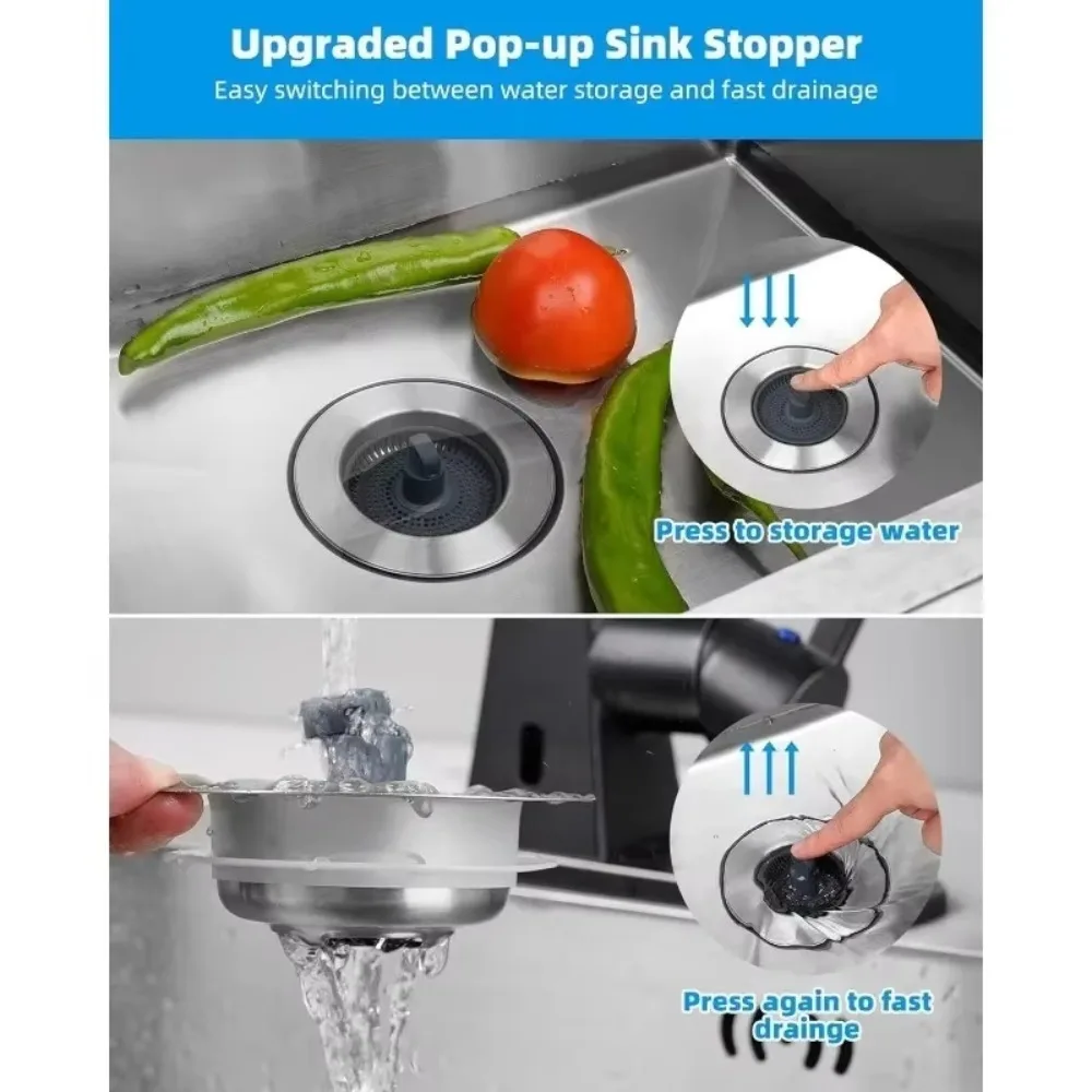 Kitchen Filter Sink 3 In 1 Pop Up ABS Silver Plated Sink Strainer Drain Basket Stopping Blockage Bouncing Core Leak-proof Plug