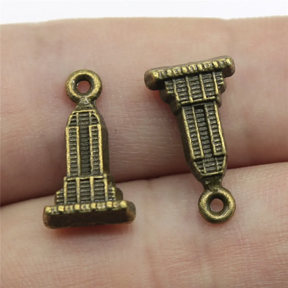 WYSIWYG 10pcs 18x10mm Skyscraper Charms DIY Jewelry Findings Antique Silver Color Antique Bronze Color For Jewelry Making