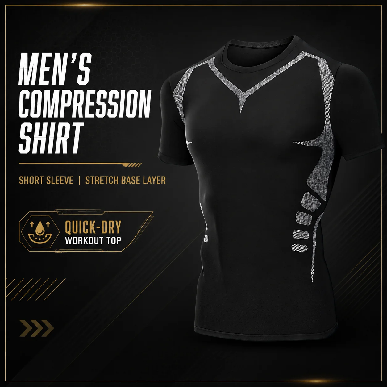 1/2/5er-Pack Herren-Kompressionsshirt, Kurzarm, Schnelltrocknend, Atmungsaktiv, Sportunterwäsche mit Stretchmaterial für Fitness und Laufen – Detail 8
