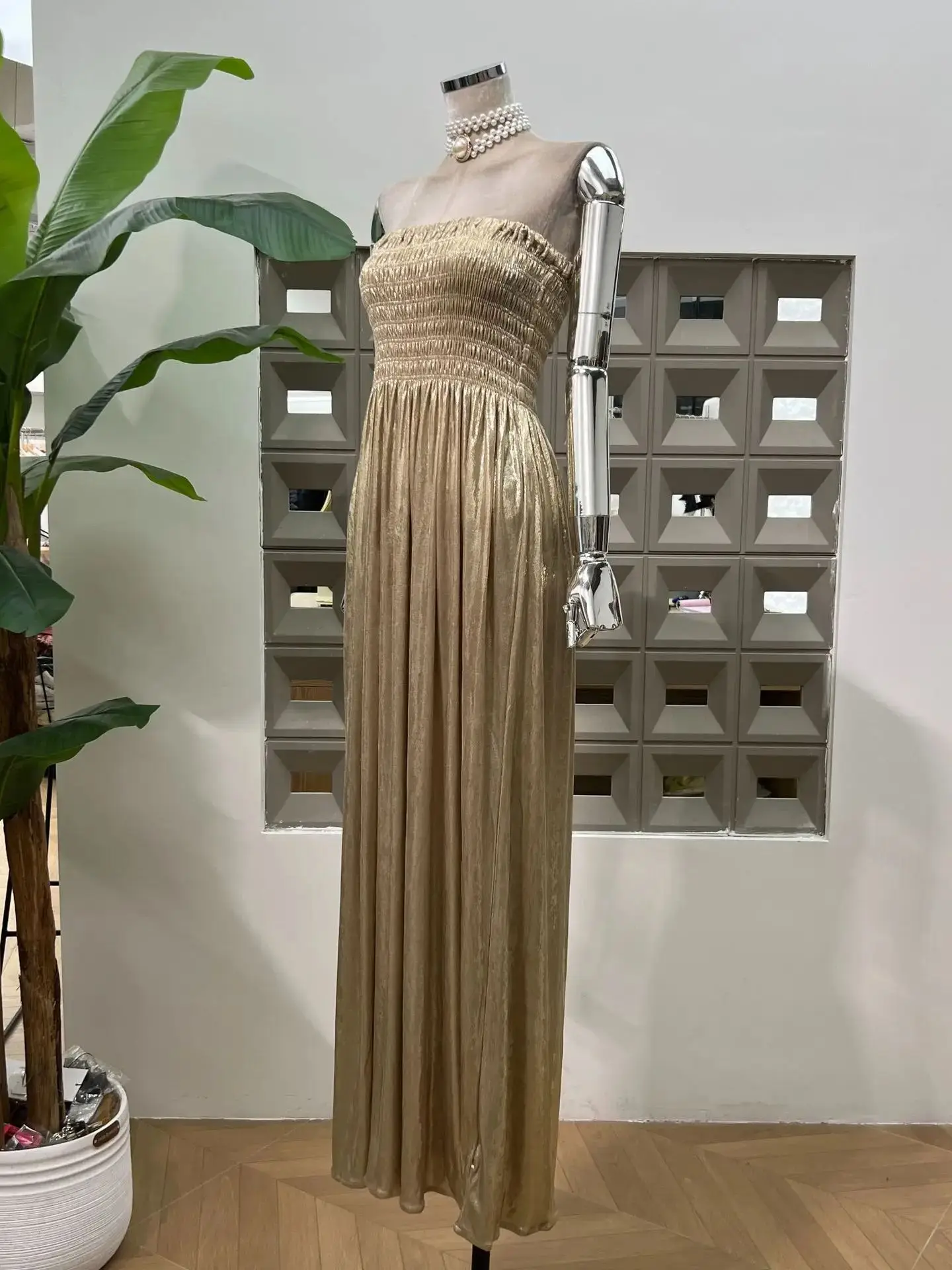 秋の最新ラグジュアリーメタリックパール調ロングドレス、エレガントなイブニングドレス、カクテルパーティー、結婚式、宴会、お祝いドレス