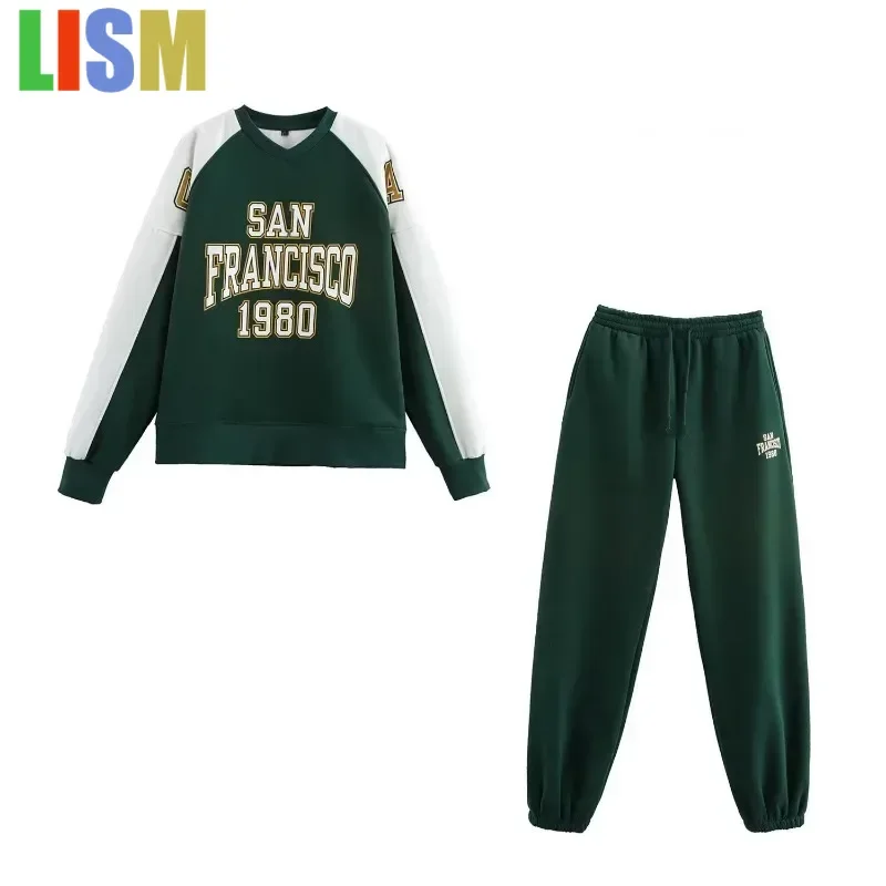 

LISM Women's Set Two Pieces Women's tracksuit Suit Sweat Suit Sets Letter Print Long Sleeve Sets Preppy Style Y2k Outfit Set