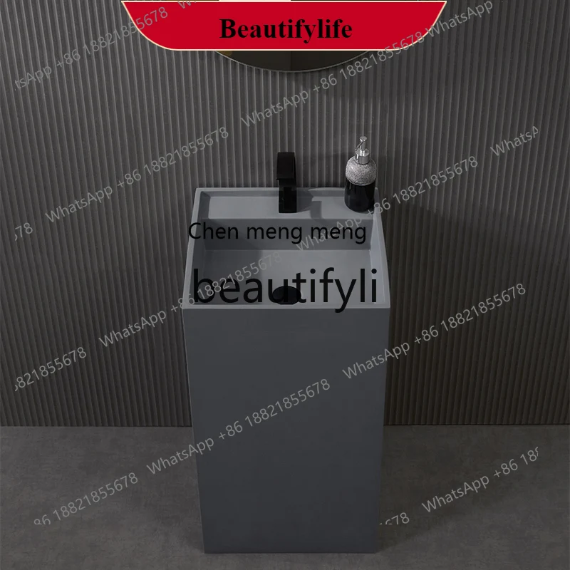

F185 Nordic simple bathroom column basin integrated floor-to-ceiling washbasin balcony pillar basin cement gray square