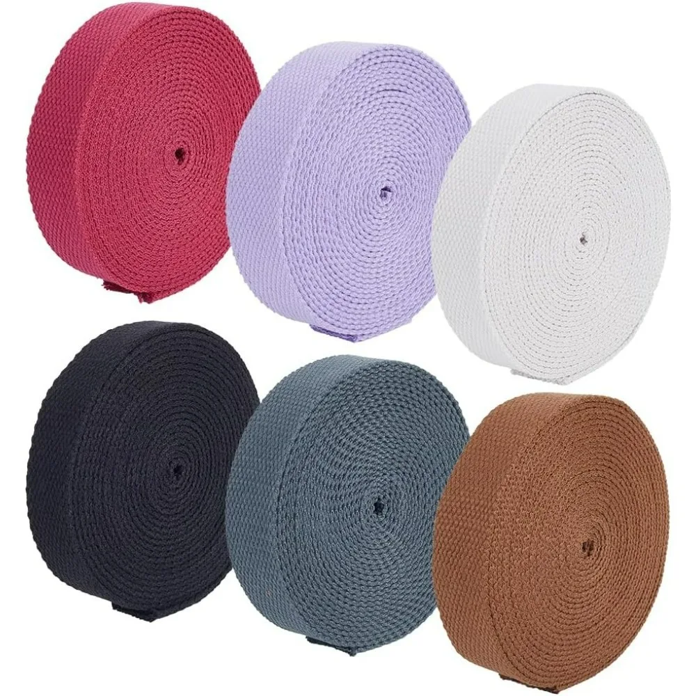 30 Yards 6 Colors Heavy Cotton Webbing 1 inch Wide Polyester Cotton Strap Webbing for Cloth Tote Bags Leash Straps DIY