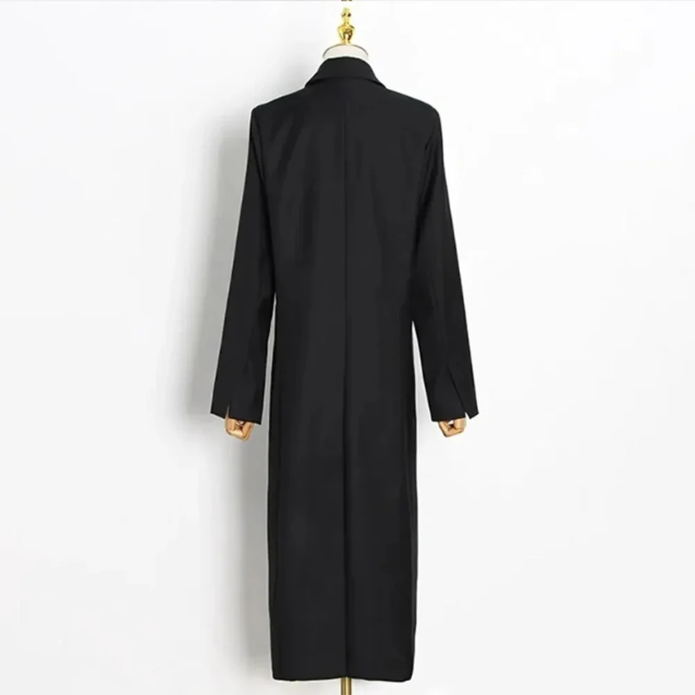 Fashion Chic Black Long Jacket for Women One Button 1 Piece Female's Trench Coat Slim Fit Formal Elegant Office Lady Outerwear