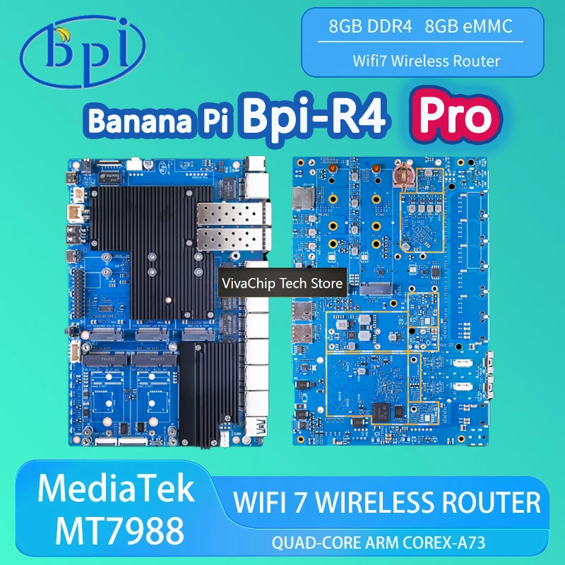 VivaChip TechBanana Pi BPI-R4 PRO MT7988A (Filogic 880) Wifi7 RouterBoard 8GB DDR4 8GB EMMC Quad-core Arm Corex-A7 Home Automati