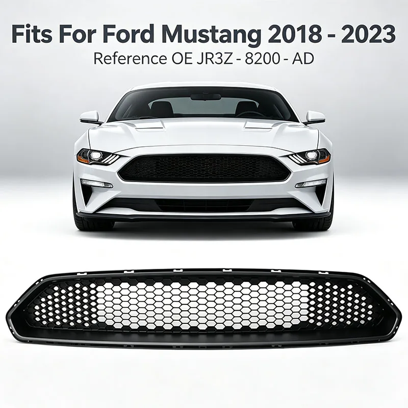 Front Upper Bumper Grille Black Mesh Replacement Fits For Ford Mustang 2018‑2023 Reference OE JR3Z‑8200‑AD