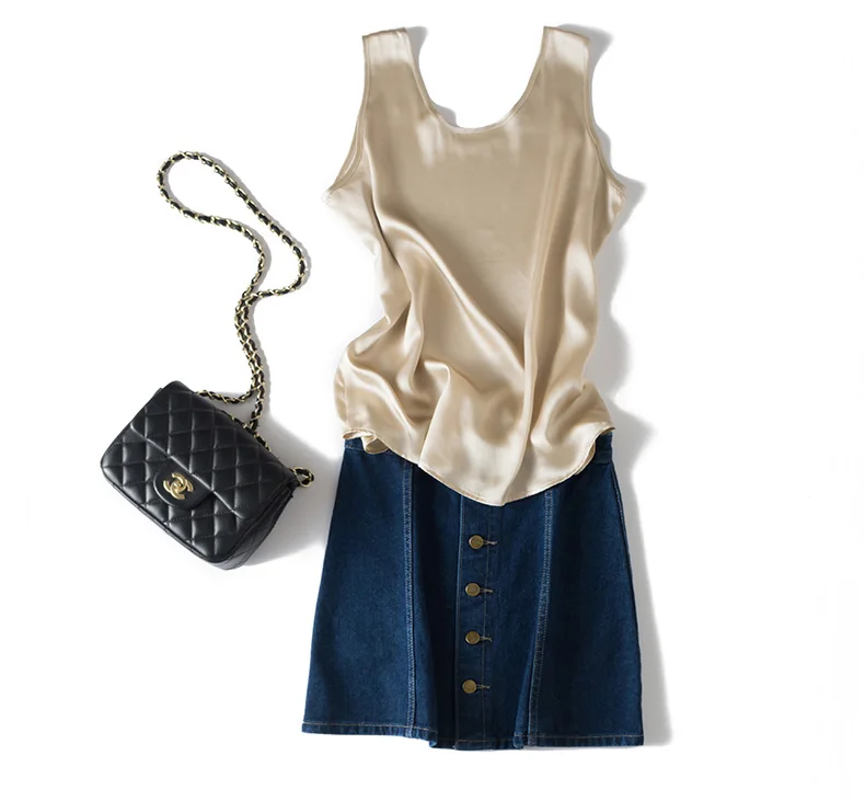 SuyaDream. Women Basic Cozy Tanks, 100% Real Silk, O Neck Sleeveless Chic T Shirt, 2025 Solid Summer Vests, White, Pink, Beige