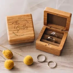 1PCS Free Custom Wedding Ring Cherry Wood Square Box Engagement Name Earring Ring Holder Jewelry Organizer Wedding Ceremony Item