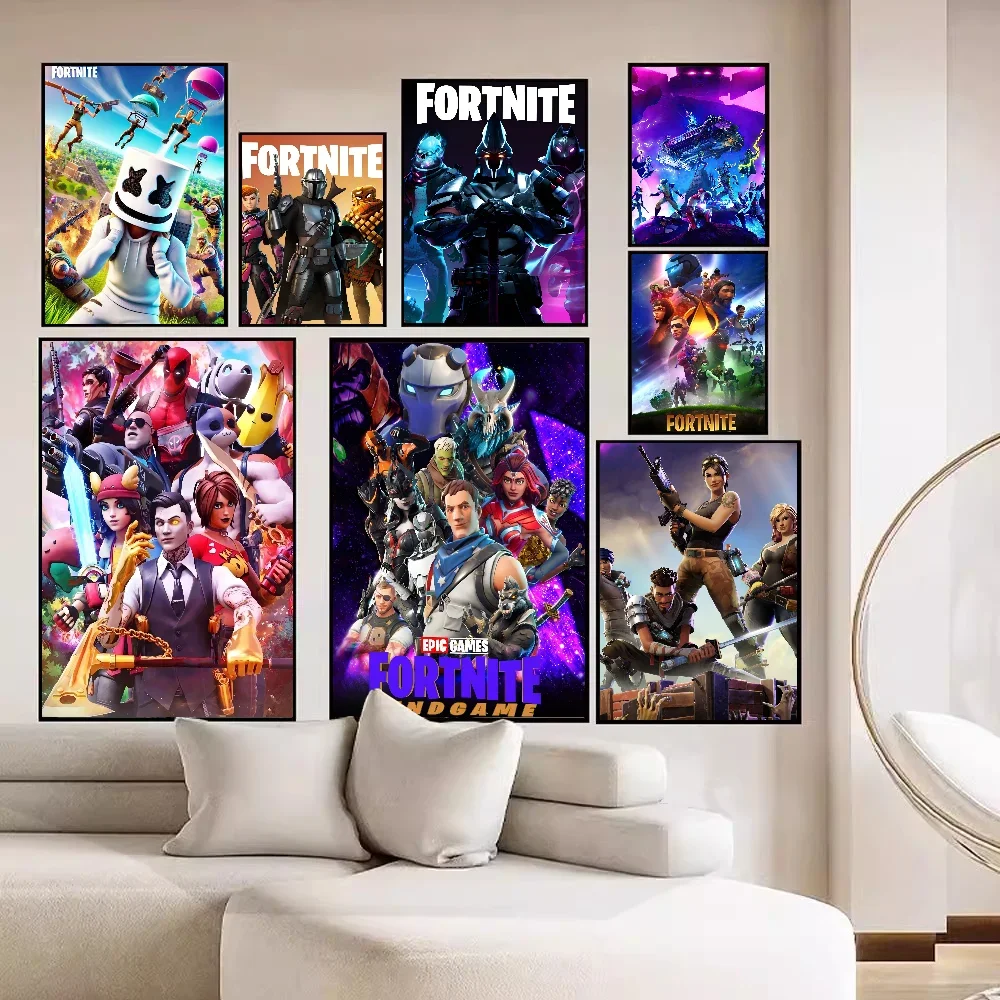 F-Fornite Poster Sticky HD Quality Wall Art Retro Posters for Home Kawaii Room Decor